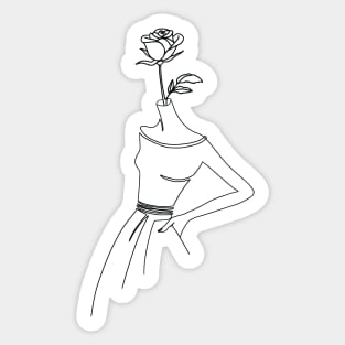 Beautiful Female Flower, Artistic Girl Design, Line Art Sticker